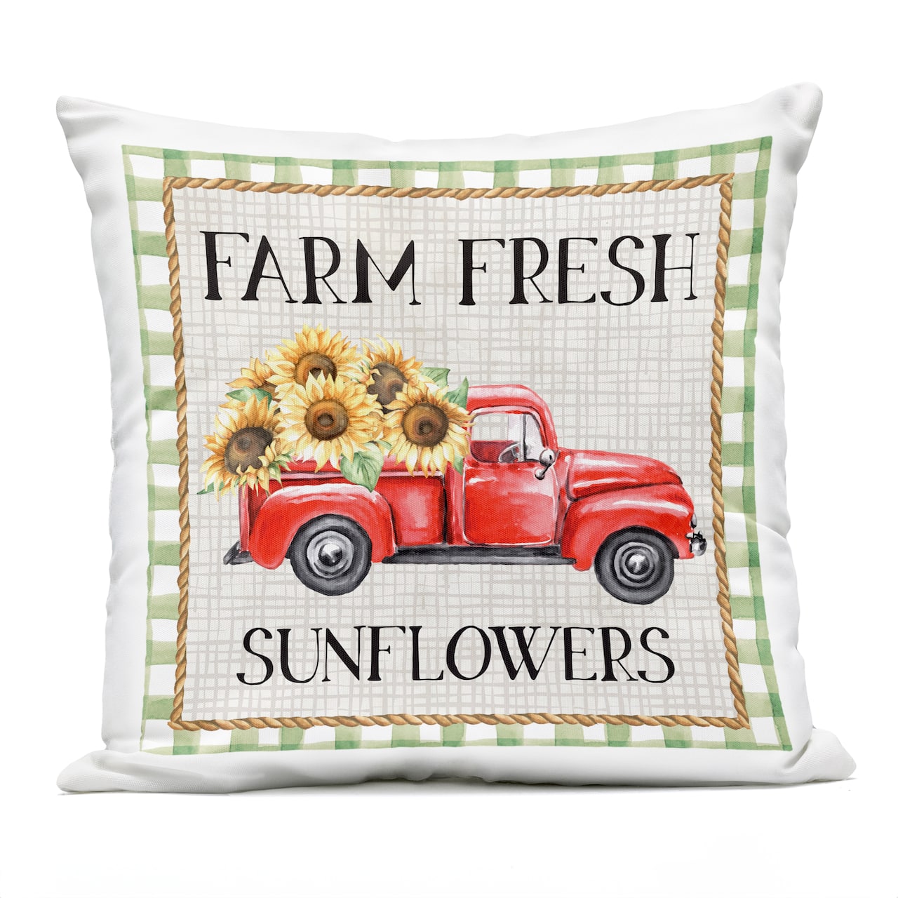 Stupell Industries Farm Fresh Sunflowers Gingham Truck Outdoor Printed Pillow